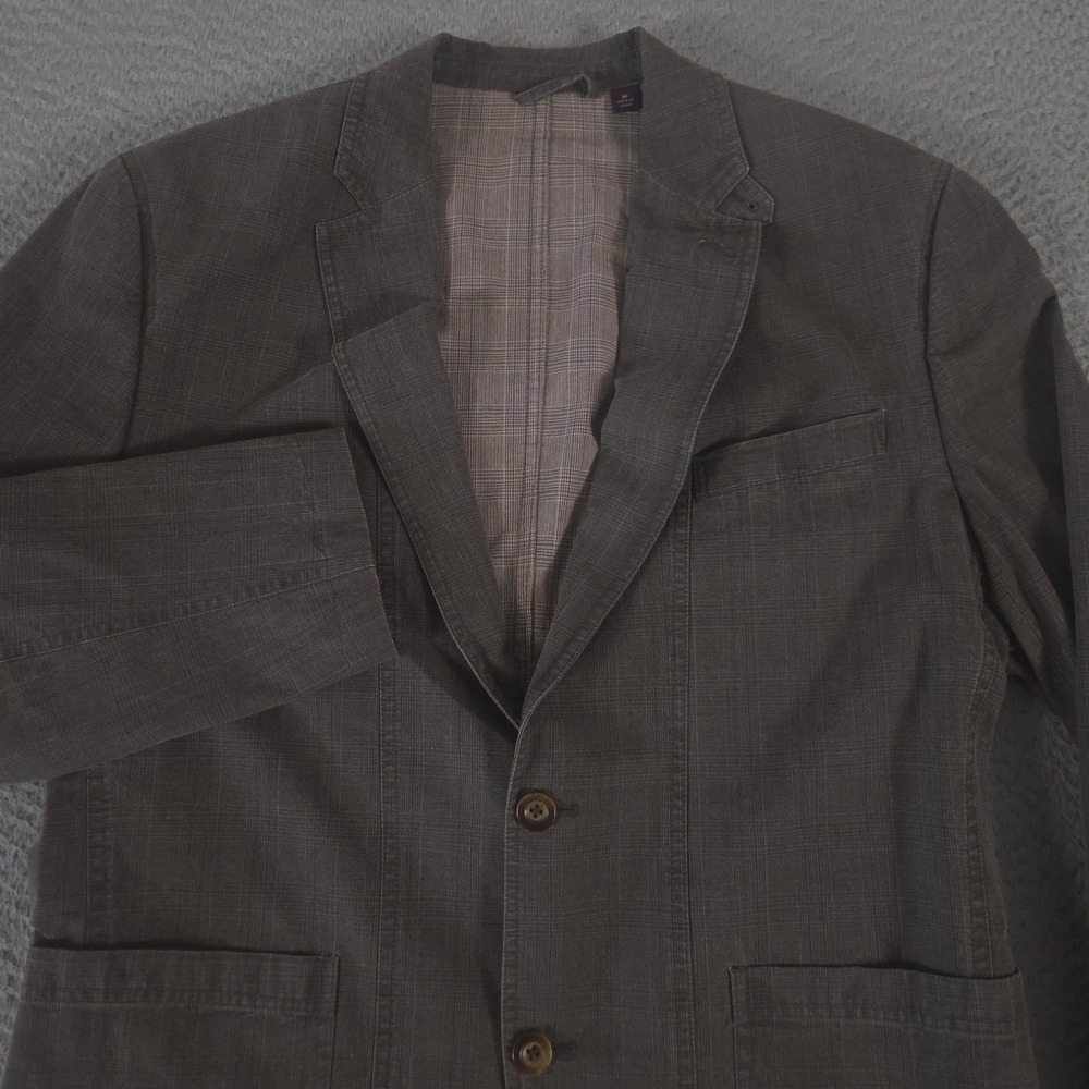 Johnston & Murphy Blazer Mens M Plaid Cotton Elbow Patches Sport Coat Camp Loop